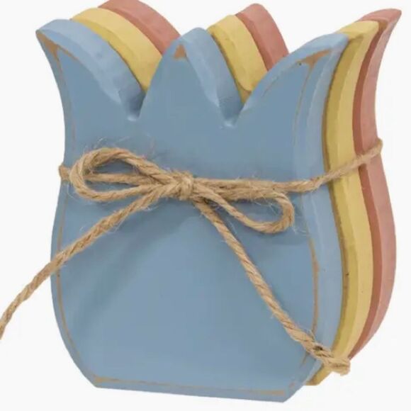 Easter Distressed Wooden Tulip Set of Three Spring Bloom Flowers - Picture 2 of 2